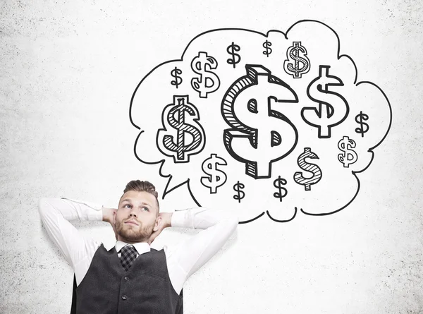 Man daydreaming about money — Stock Photo, Image