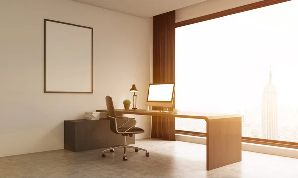 Office room with large window and poster on wall — Stock Photo, Image