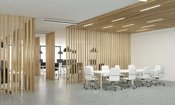 Open office with wooden partitions — Stock Photo, Image