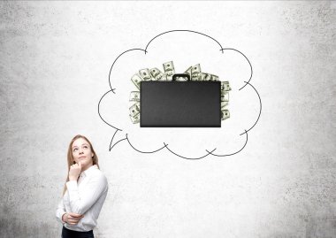 Woman and suitcase with dollars