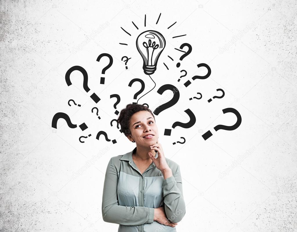 Woman finding solution for challenging problem — Stock Photo ©  denisismagilov #118207354