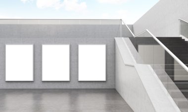 Duvarda posterler ile modern binada Merdiven