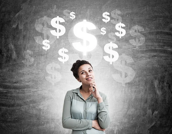 Woman with dollar sign sketch — Stockfoto