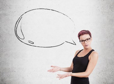Woman in glasses and speech bubble