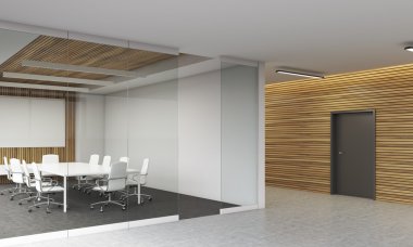 Konferans odasında posteri ile iç