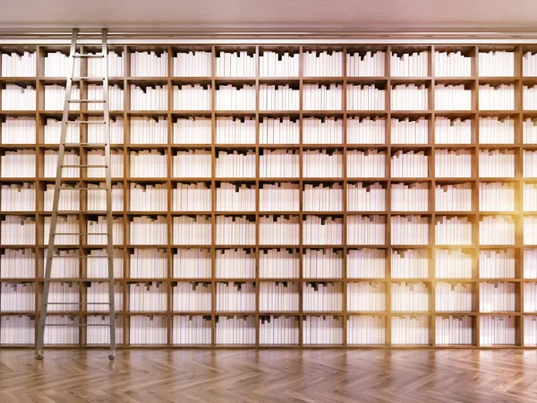 Biblioteca con escalera y filas de libros — Foto de Stock