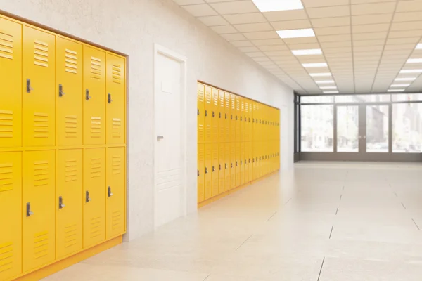 Lockers and door in school corridor — Stock Photo, Image