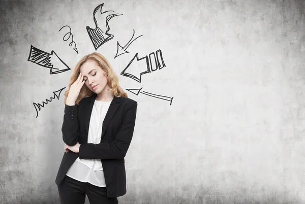 Stressed woman in suit — Stock Photo, Image