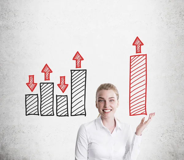 Smiling girl and pillar diagram — Stock Photo, Image