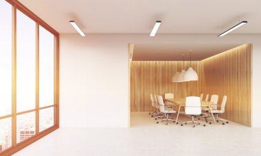 Panoramik pencereli konferans salonunun ön görünümü