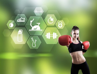 Kadın boksör ve altıgen spor simgeleri