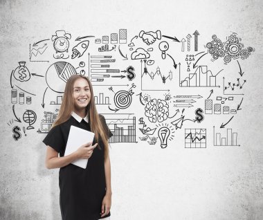 Gülümseyen iş bayan ve skeç başlatmak