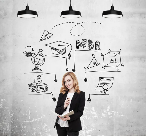 MBA sketch and pretty woman — Stock Photo, Image