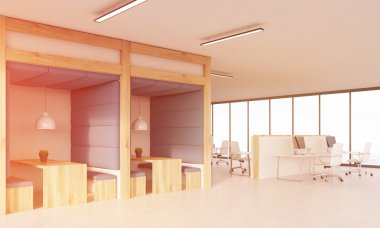 Mavi duvar yemek alanı ve kabinleri