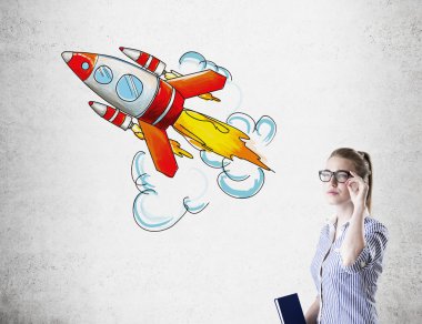 Nerd kız ve roket kroki