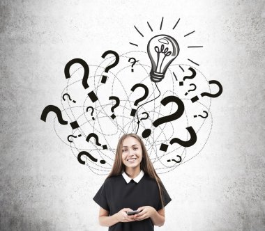 Kız ve ampul ve soru işareti kroki