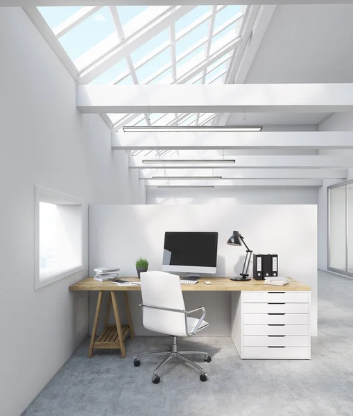 White office in attic — 스톡 사진