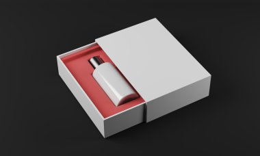 White bottle of perfume, black background