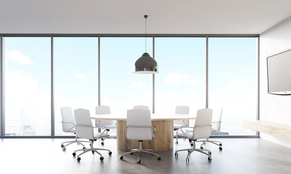 Panoramic window and round conference table — Stock Photo, Image