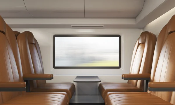 Four brown armchairs in train compartment — Stock Photo, Image