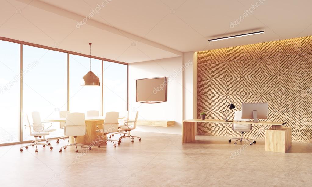 Sunlit CEO office interior