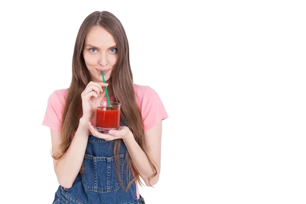 Chica con jugo aislado — Foto de Stock