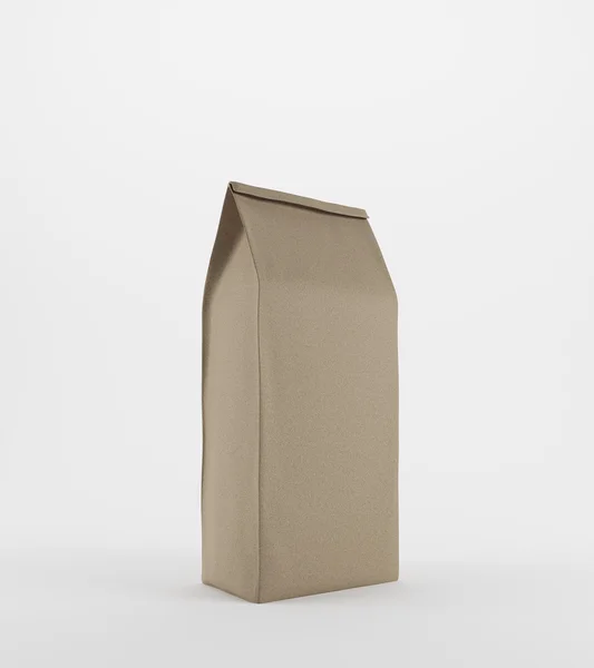 Beige lunch paper bag standing on white background — Stock Photo, Image