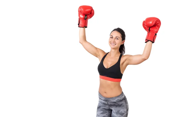 Mujer boxeadora ganadora — Foto de Stock