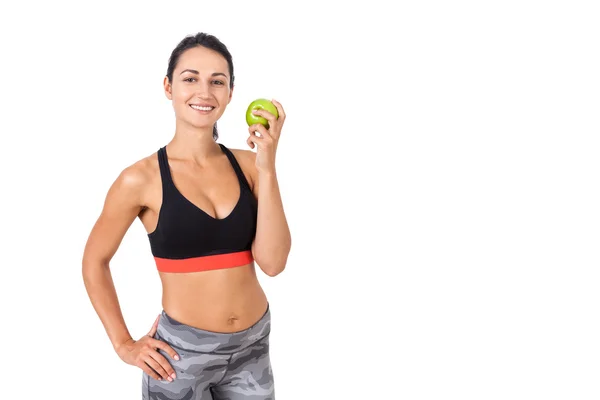 Smiling lady with a green apple — Stock Photo, Image