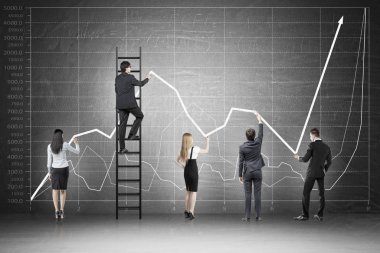 İş ekibi ve tahta üzerinde grafik