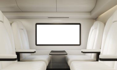 Bölmede dört beyaz koltuk