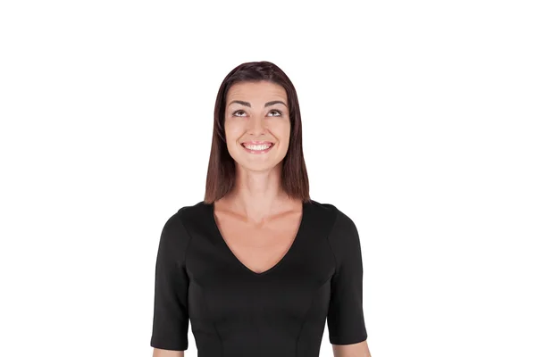 Изолированная улыбающаяся девушка в черном портрете — стоковое фото