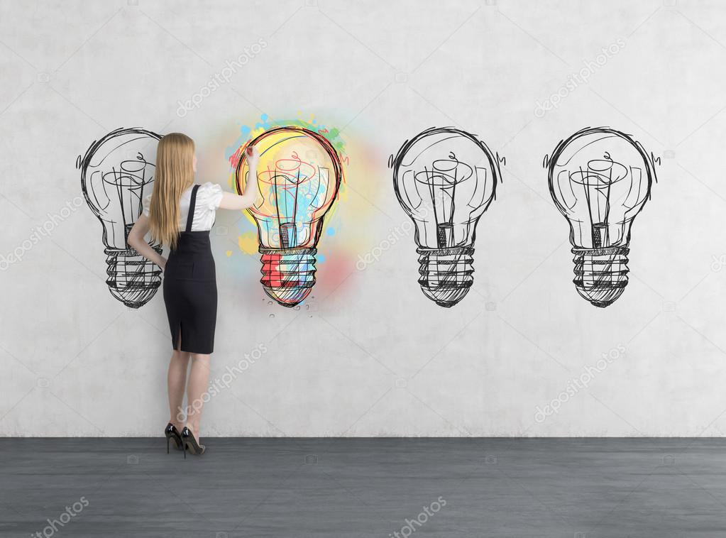 Girl and four light bulbs