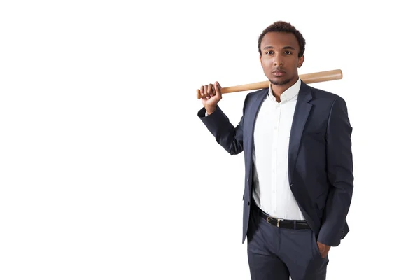 野球のバットを持つアフリカのビジネスマン — ストック写真