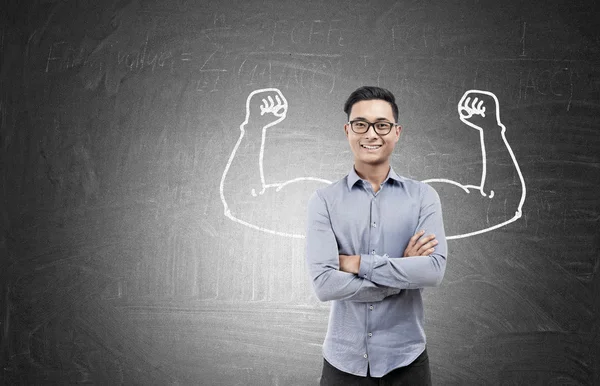 Asian man and muscular hands sketches — Stock Photo, Image