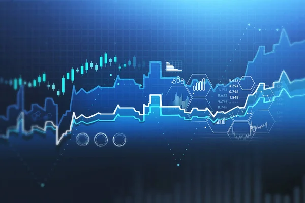 Diagramas Financeiros Desfocados Sobre Fundo Azul Escuro Conceito Negociação Investimento — Fotografia de Stock