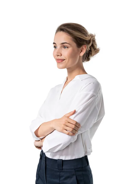 Retrato Aislado Una Joven Empresaria Europea Sonriente Mirando Hacia Adelante —  Fotos de Stock