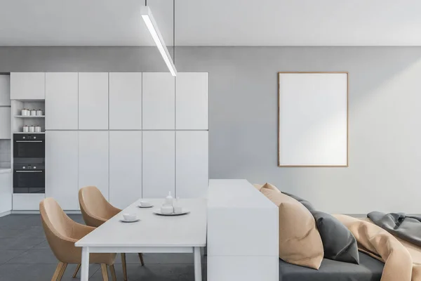 White Room Living Mockup Blank Canvas Apartment Studio Bed Kitchen — Fotografia de Stock