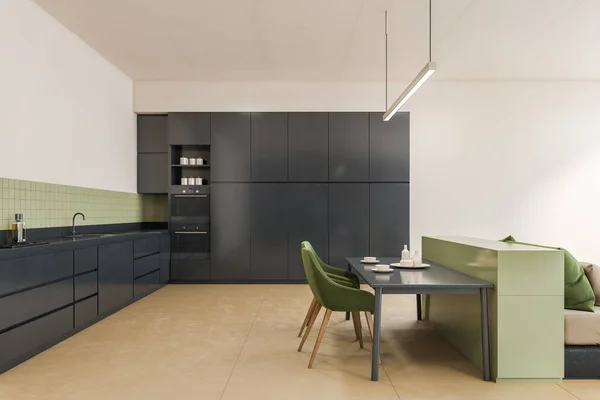 Green Room Living Apartment Studio Bed Kitchen Open Space Studio — Zdjęcie stockowe