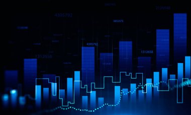 Finansal grafikler ve bar çizelgeleri ile etkileyici bir arayüz. Borsa ve ticaret kavramı. 3d rengarenk resim çift pozlama