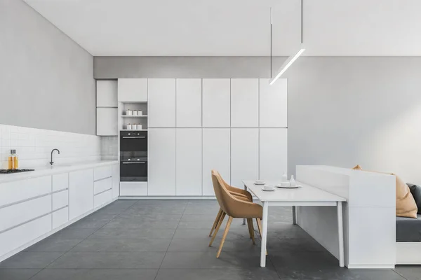 Weißes Wohnzimmer Studio Mit Bett Und Küche Open Space Studio — Stockfoto