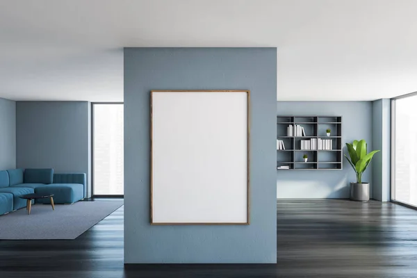 Marco Lona Burlona Salón Azul Madera Sofá Azul Esquina Cerca — Foto de Stock