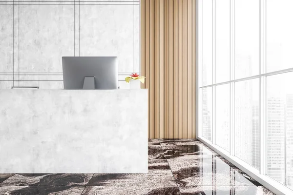 Angolo Salotto Marmo Bianco Con Scrivania Computer Design Legno Ufficio — Foto Stock