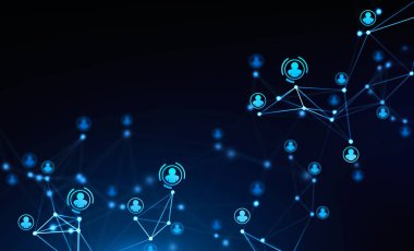 Koyu mavi üzerine insan kaynakları arayüzü. İşe alım kavramı. 3d rengarenk resim çift pozlama