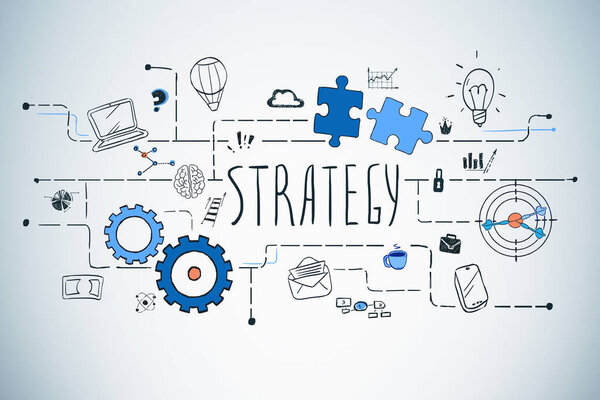 Esbozo Estrategia Empresarial Brillante Creativo Dibujado Pared Hormigón Concepto Planificación — Foto de Stock