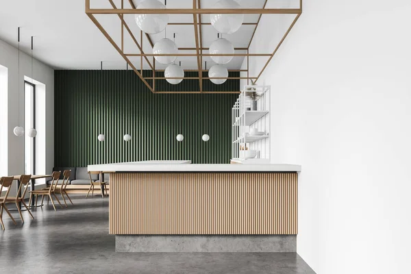 Interior Stylish Bar White Green Walls Concrete Floor Wooden Bar — Stock Photo, Image