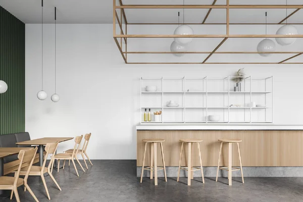 Interieur Eines Modernen Restaurants Mit Weißen Und Grünen Wänden Betonboden — Stockfoto