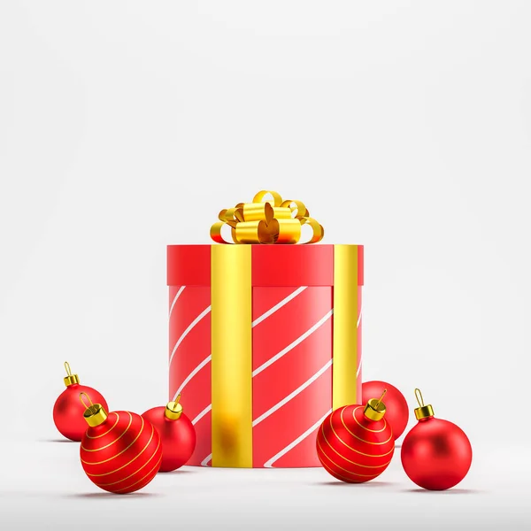 Grande Scatola Regalo Natale Rosso Decorazionisu Sfondo Bianco Rendering — Foto Stock