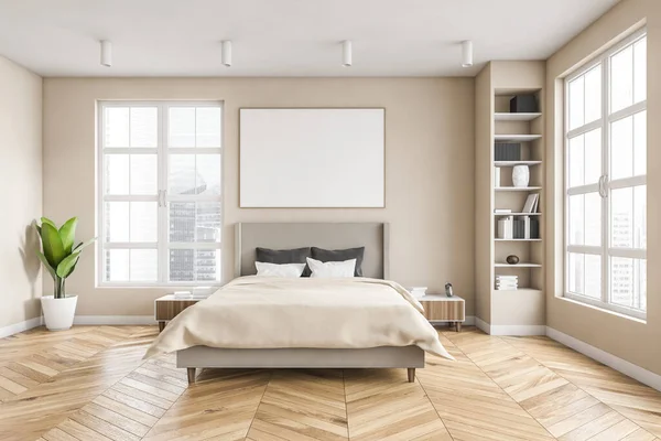 Soggiorno Legno Con Struttura Mockup Sopra Letto Con Lenzuola Sul — Foto Stock