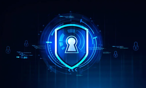 Interfaz Futurista Seguridad Cibernética Sobre Fondo Azul Oscuro Concepto Protección —  Fotos de Stock